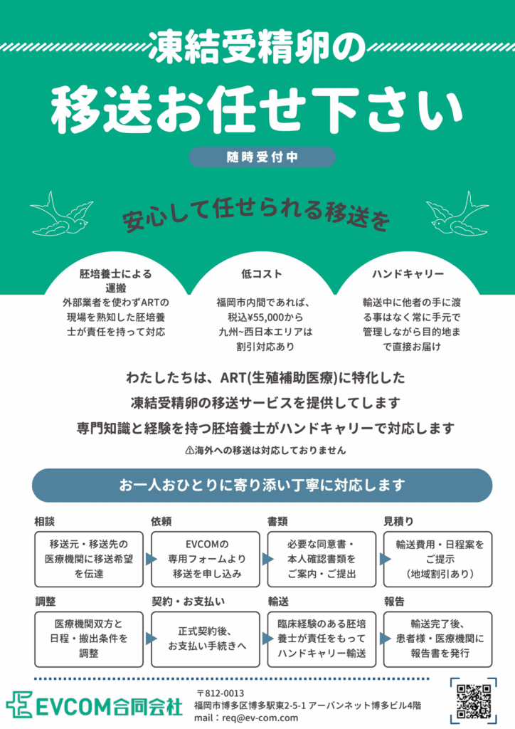 凍結受精卵の移送のフライヤー